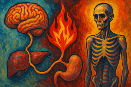 Pintura artística que representa la conexión entre cerebro, hígado y nervio vago (1)