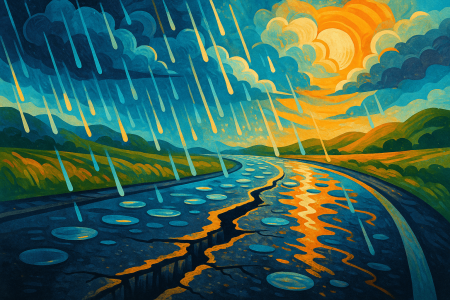 carretera agrietada que se repara bajo la lluvia y el sol (1)