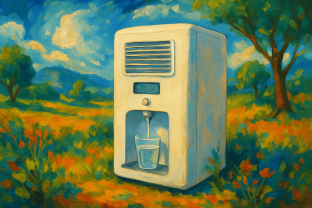 generador de agua atmosférica en un paisaje natural con árboles y flore (1)