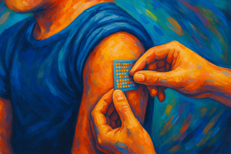 parche de microagujas aplicándose en un brazo, (1)