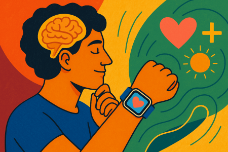 persona mirando su smartwatch con un corazón en la pantalla (1)