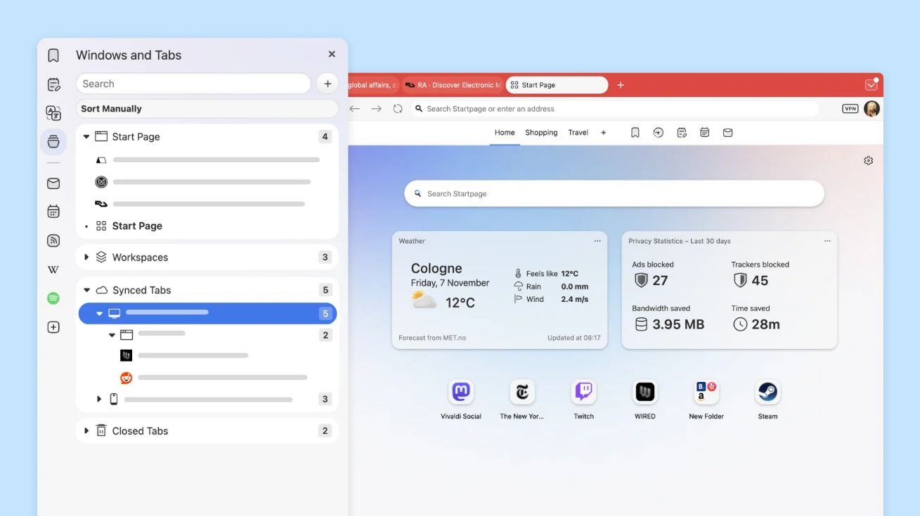 Vivaldi mejora la sincronización de pestañas y refuerza su apuesta por la personalización del navegador