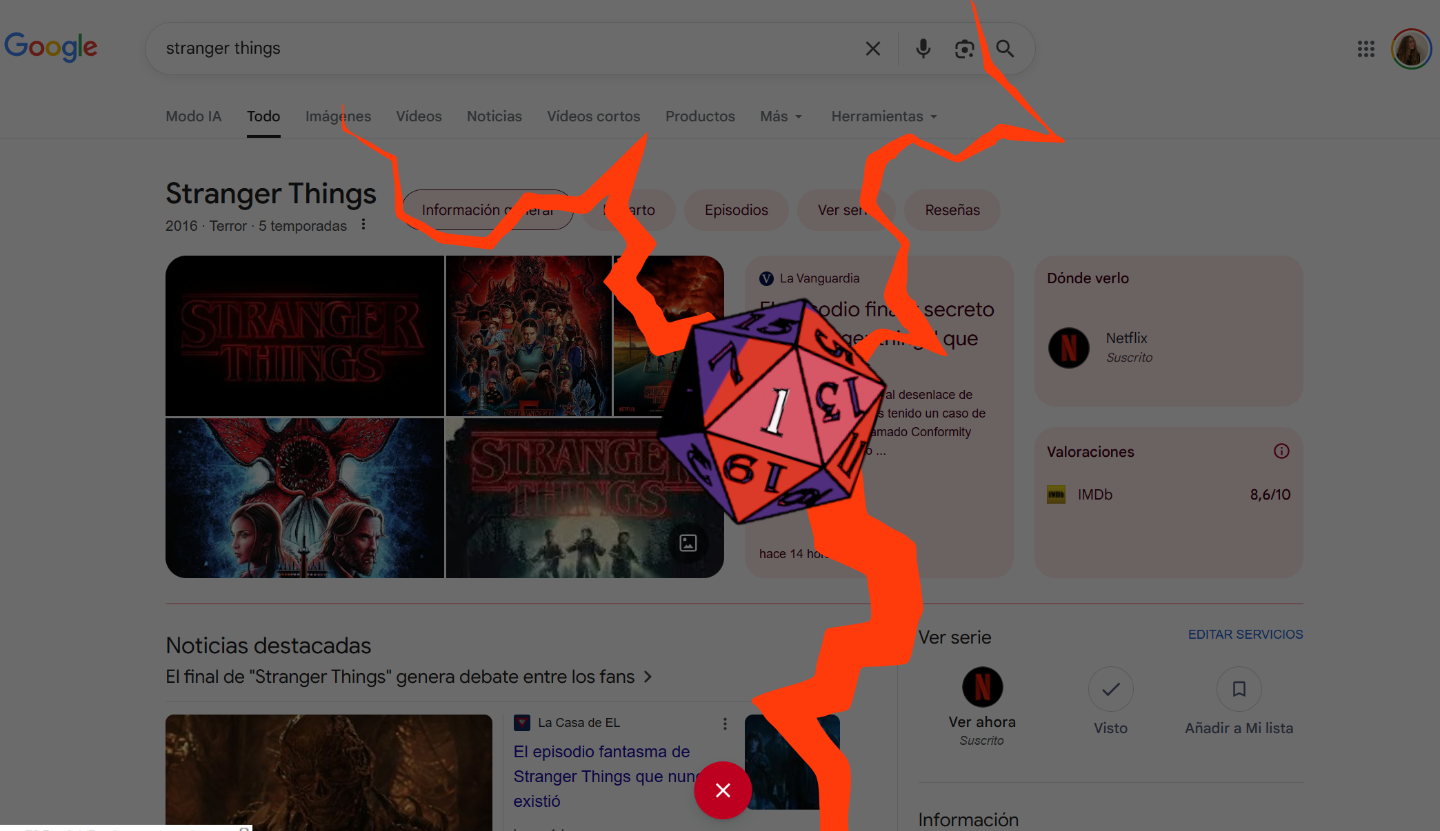 Google se pone del revés con Stranger Things: así funciona el easter egg del dado y por qué aparece justo ahora