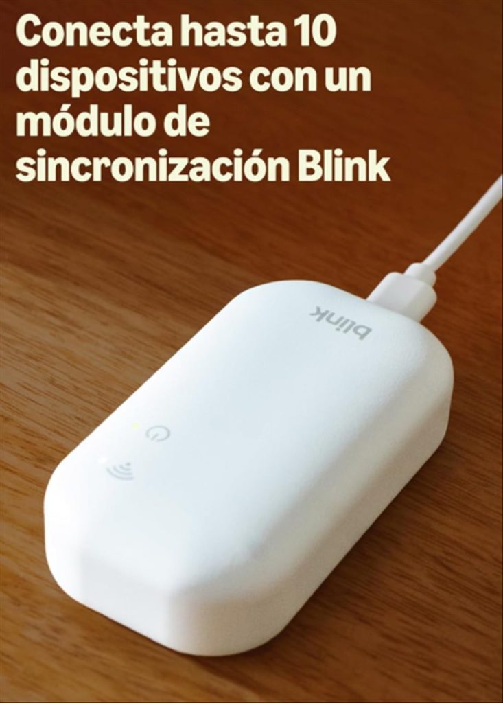 El módulo de sincronización: un solo dispositivo conecta hasta 10 cámaras Blink