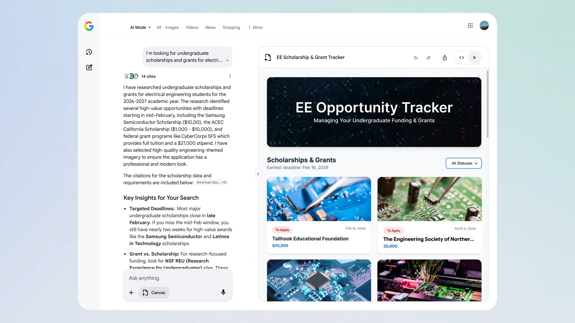 Canvas en AI Mode: el espacio de trabajo de Google Search para escribir, programar y ordenar proyectos