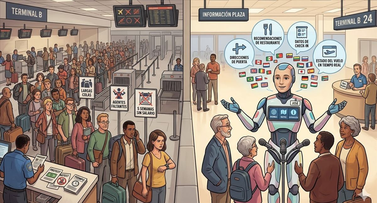 Un robot humanoide llamado José atiende a los pasajeros del aeropuerto de San José en plena crisis de la TSA