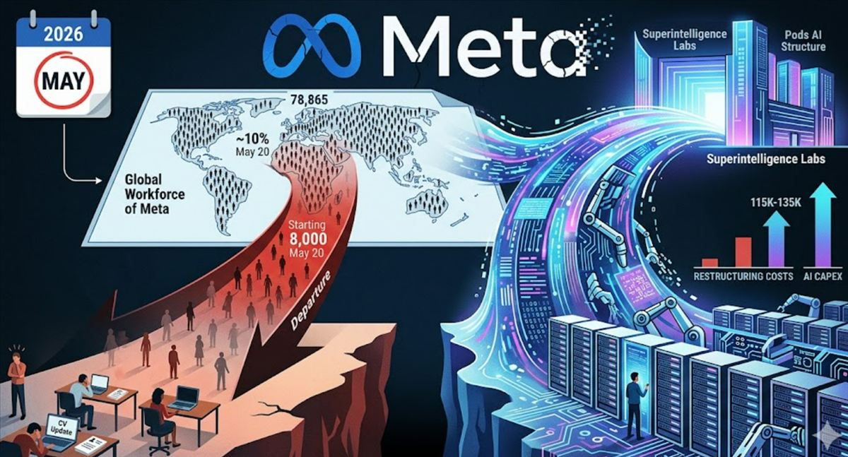 Meta despedirá a 8.000 empleados el 20 de mayo como primera oleada de una reestructuración centrada en IA que podría alcanzar al 20% de la plantilla