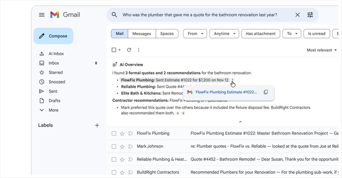 AI Overviews llega a tu Gmail del trabajo: Workspace Intelligence y la apuesta de Google por entender tu contexto empresarial
