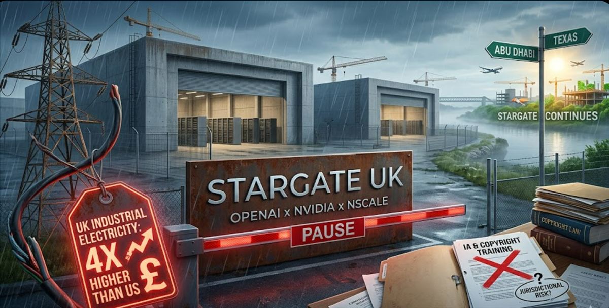 OpenAI pausa Stargate UK: la electricidad británica cuesta cuatro veces más que la estadounidense y la regulación de copyright sobre entrenamiento de IA sigue sin resolverse