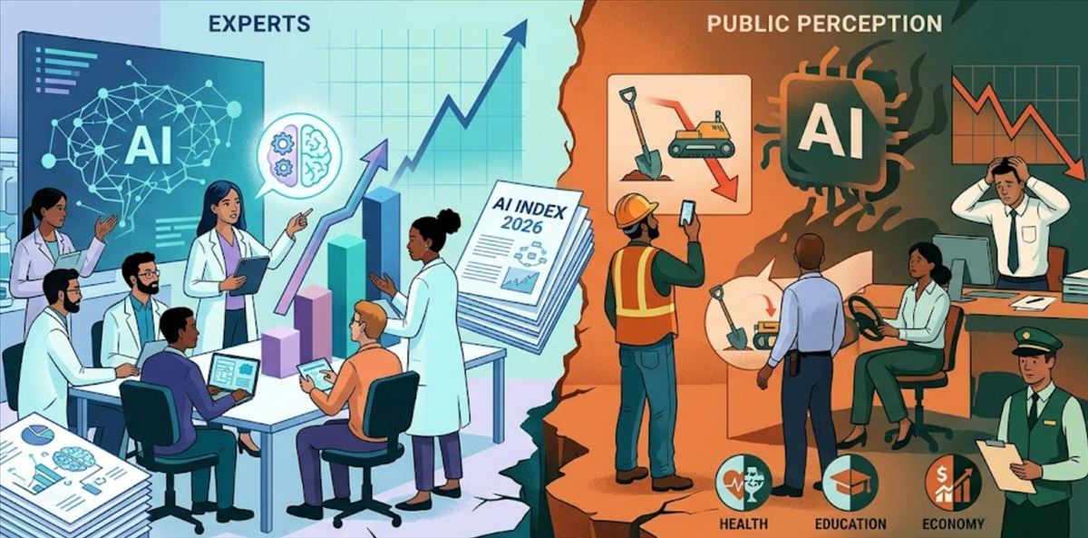 El AI Index 2026 de Stanford confirma la brecha entre expertos y público general: 73% de especialistas cree que la IA mejorará el trabajo, solo 23% de ciudadanos opina lo mismo