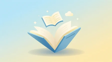 Ilustración editorial flat vector de eReader infantil con paleta pastel blue y butter yellow