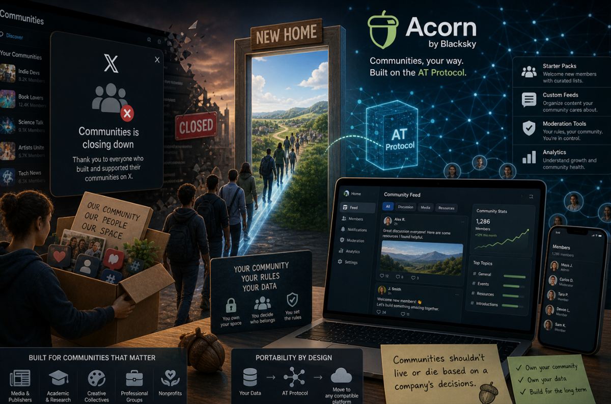 X cierra Communities y en su lugar llega Acorn: el sustituto descentralizado sobre Bluesky que pone el control en manos del creador