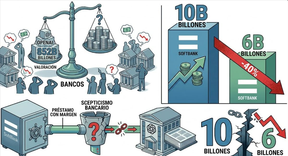 SoftBank recorta un 40% su objetivo de préstamo con margen sobre OpenAI: de 10.000 a 6.000 millones, señal de que los bancos no compran la valoración de 852.000 millones