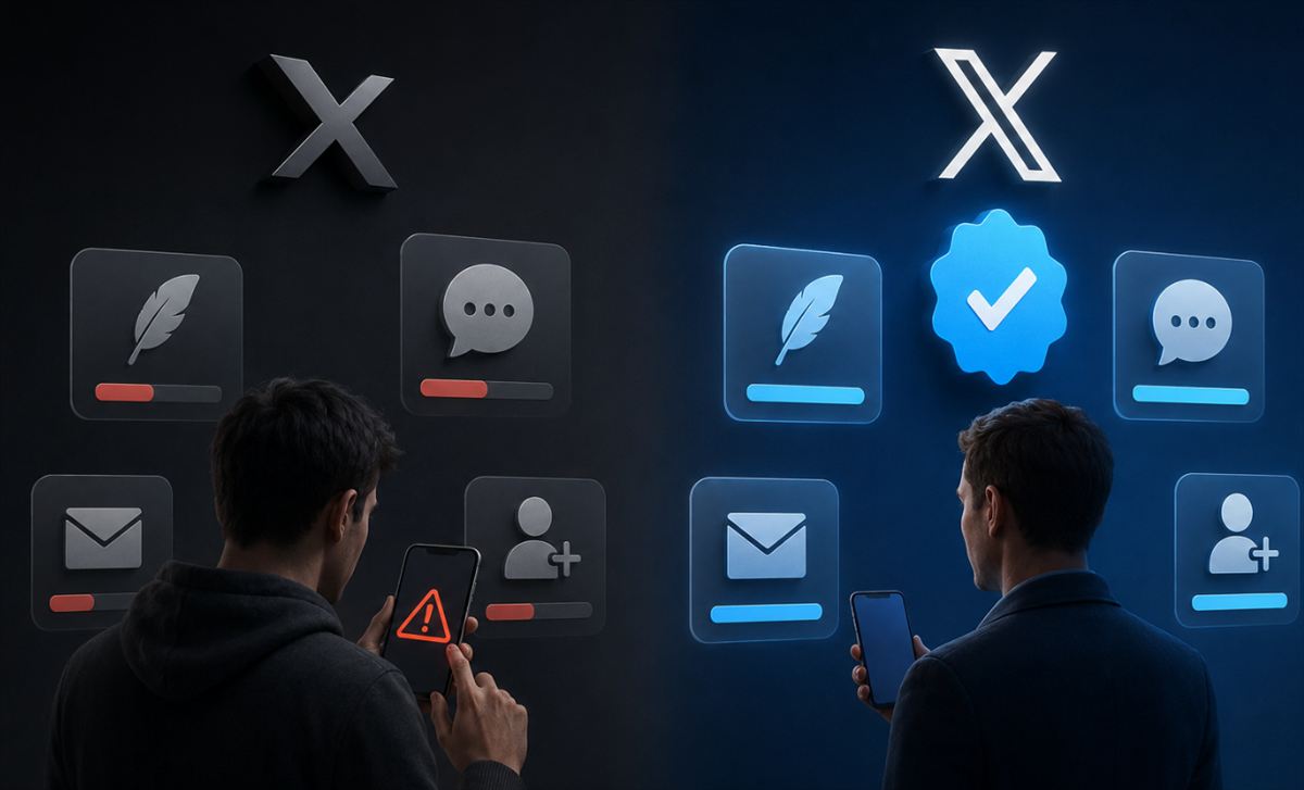 X limita a 50 posts y 200 respuestas diarias a las cuentas gratuitas que no pagan el checkmark azul