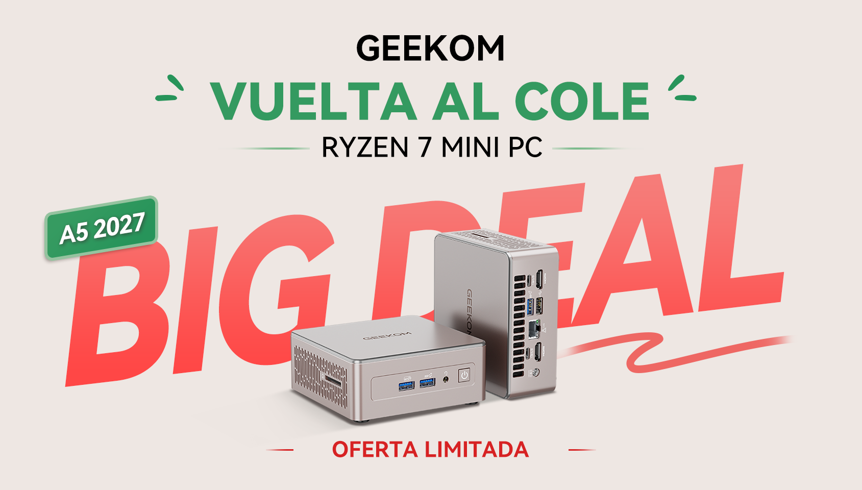 GEEKOM A5 2027 Edition con 10% de descuento: 8 núcleos, RAM ampliable y silencio total por 449€