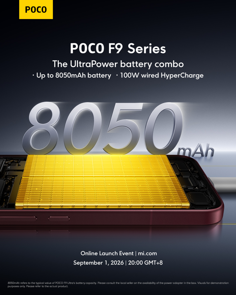 La batería de 8.050 mAh del POCO F9 Ultra con carga HyperCharge de 100W por cable
