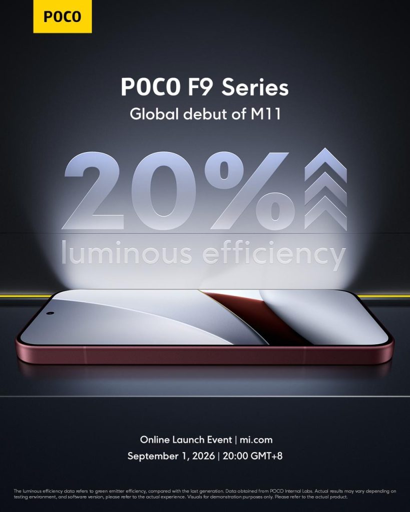 Estreno mundial del panel M11 en la POCO F9 Series, con un 20 por ciento más de eficiencia lumínica