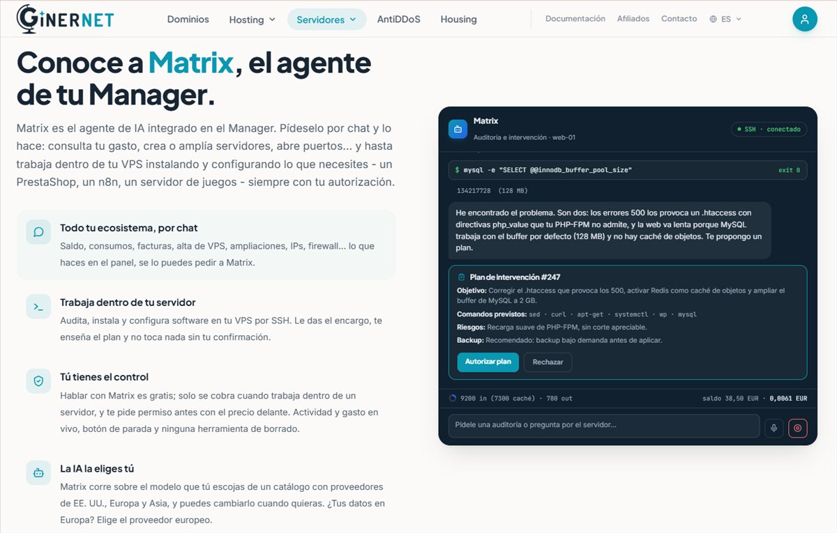 La IA ya administra servidores: GINERNET lanza los VPS "agénticos" y cambia las reglas del hosting