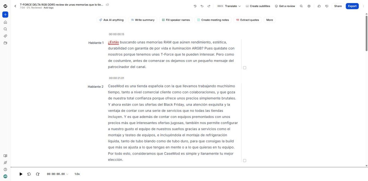 HappyScribe a prueba: su transcripción ya acierta con la jerga técnica y el chat con IA la hace mucho más útil