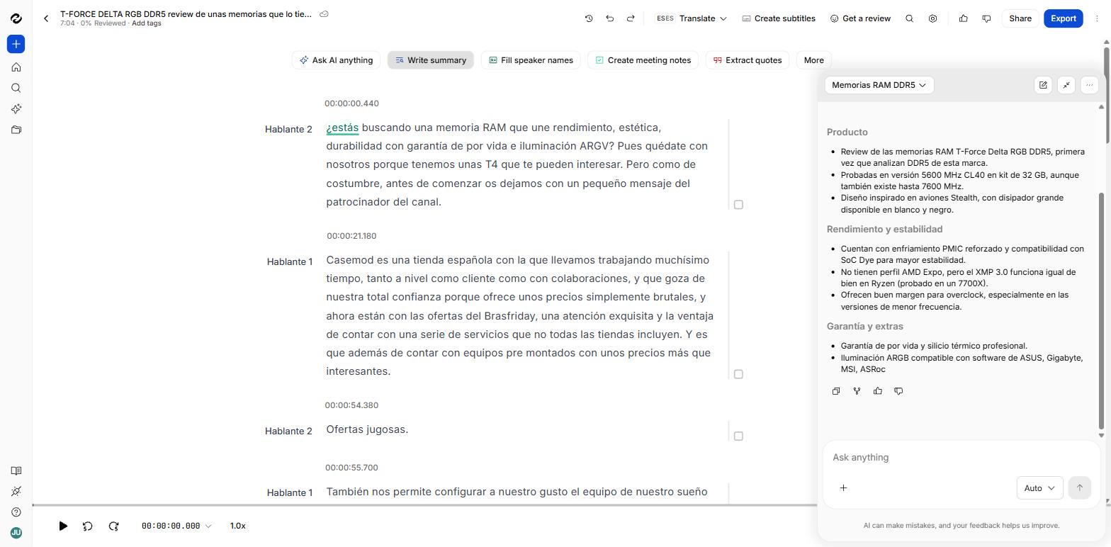 Resumen automático generado por Claude Sonnet 5 en el panel lateral del editor