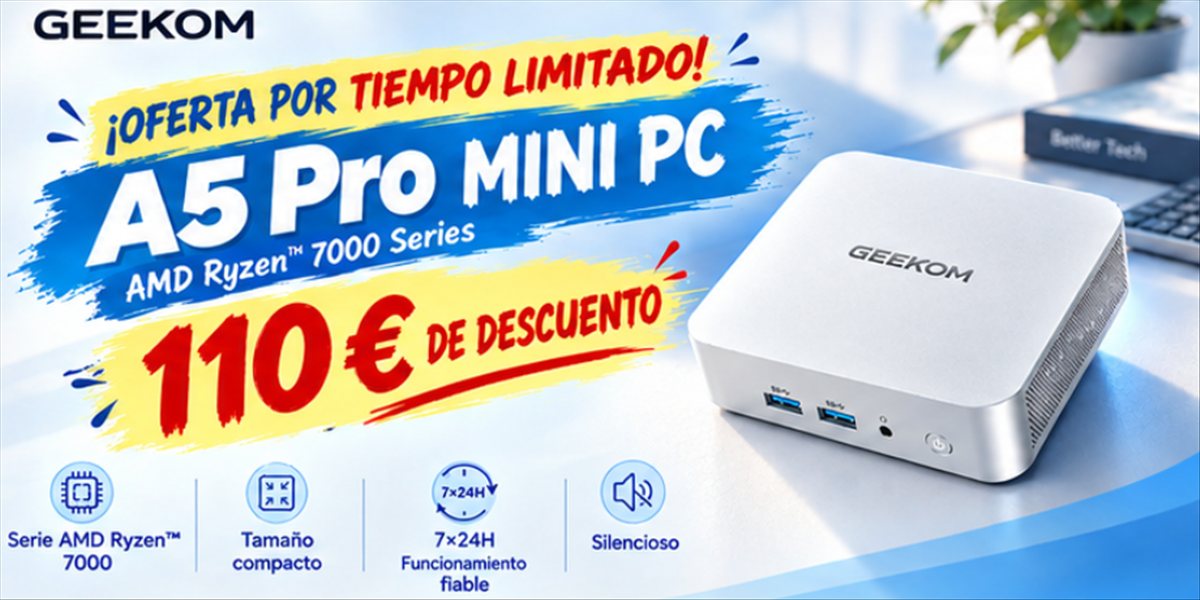 GEEKOM A5 Pro Mini PC: -110 € por tiempo limitado en el todoterreno con AMD Ryzen serie 7000 pensado para funcionar 24/7