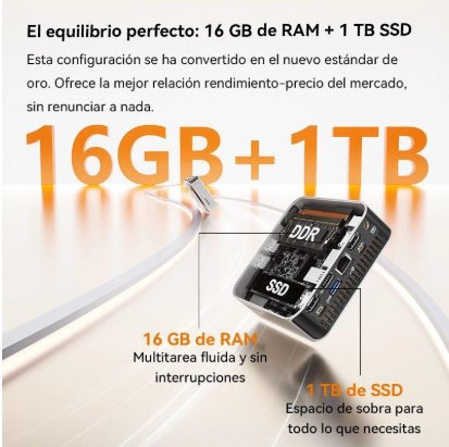 Los 16 GB de RAM y el 1 TB de SSD del GEEKOM A5 Pro, ambos ampliables. Imagen: GEEKOM