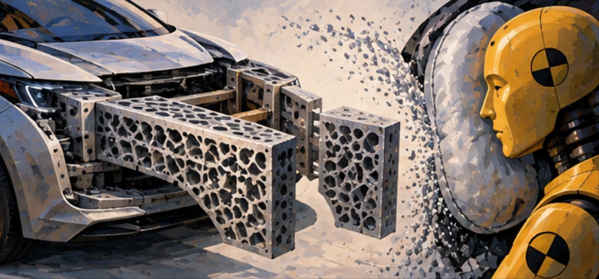 Una nueva espuma metálica compuesta puede absorber más energía de choque que el acero convencional sin añadir peso: el material que podría rediseñar los raíles frontales del coche