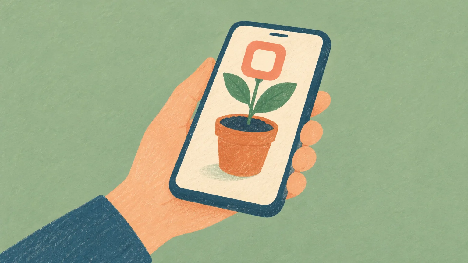 Un teléfono del que brota una planta representa la creación y publicación sencilla de apps personales.