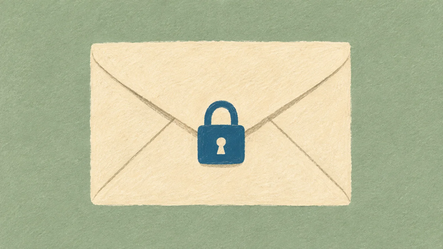 Un sobre cerrado con candado representa la protección de conversaciones privadas con un PIN.