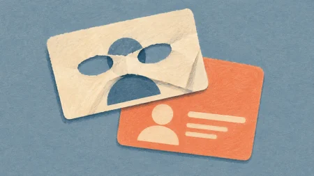 Una tarjeta de aplicación falsa con máscara aparece por encima de otra, como el clon anunciado en Google Play.
