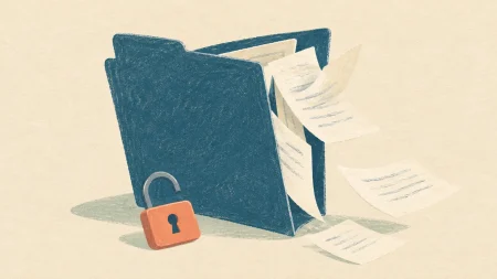 Una carpeta abierta deja escapar documentos privados, metáfora de los chats de Muse expuestos.