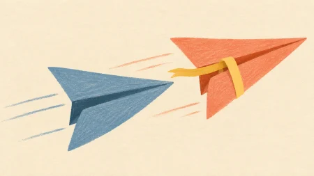 Dos aviones de papel compiten y una cinta mantiene uno en rumbo, como los nuevos modelos de IA de Meta.