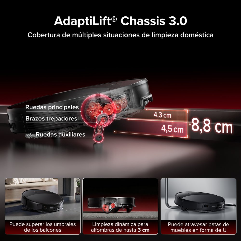 Chasis AdaptiLift 3.0 del Saros 20 y su cruce de umbrales de 8,8 cm