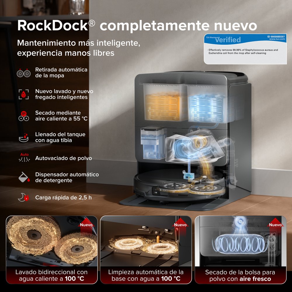 Base RockDock del Saros 20 con lavado de mopas a 100 °C