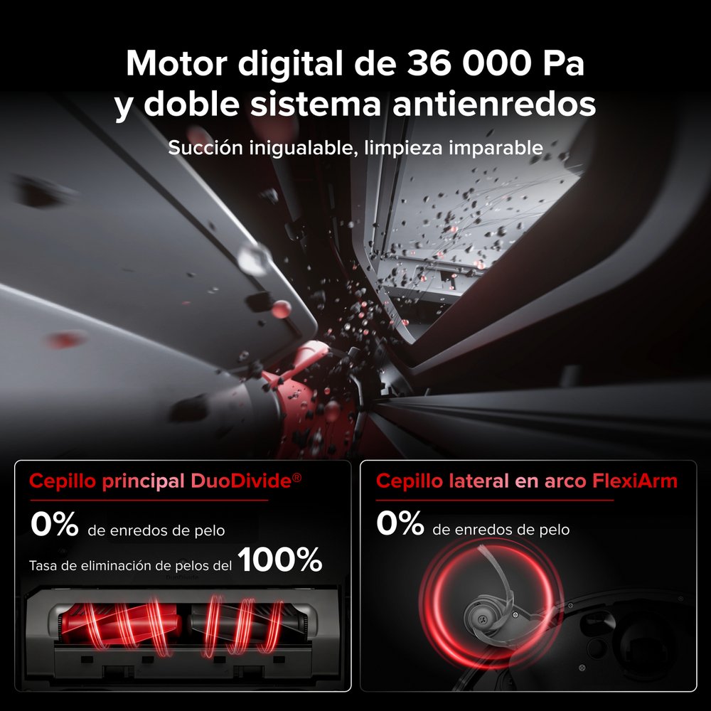 Succión de 36.000 Pa y doble sistema antienredos del Saros 20