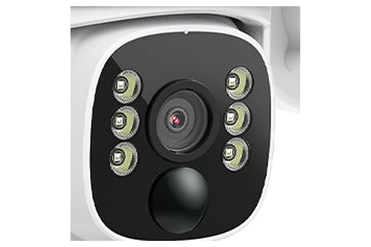 Detalle de la óptica de la SANNCE I81BU con los 6 LED y el sensor PIR