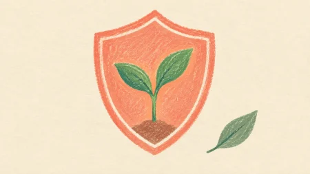 Un brote protegido por un escudo representa una vacuna personalizada contra el melanoma.